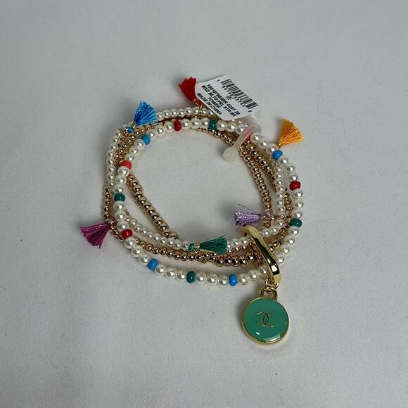 B001 Faux Pearl Beaded Bracelet Stretch Bracelets Creative  Beaded faux Pearl & Tassel Stretch Bracelets Chanel